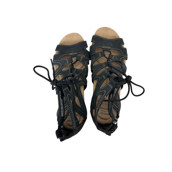 Earth Origins Kendra Kamilla black leather lace-up wedge gladiator sandals size - Picture 5 of 7